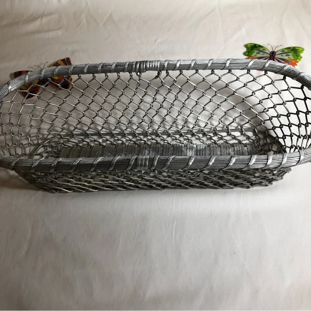 Decorative Oblong Silver Wire Basket, Metal Basket, very sturdy, pre-owned
